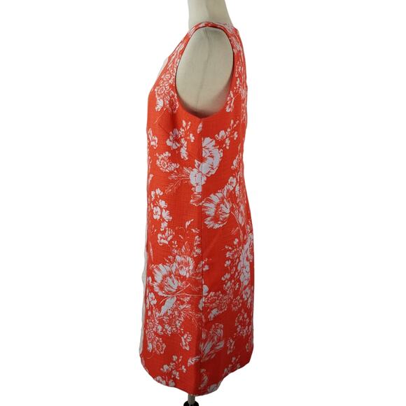 Vince Camuto Coral Orange Poppy White Lace Detail Lined Dress Size 12 - Picture 2 of 4